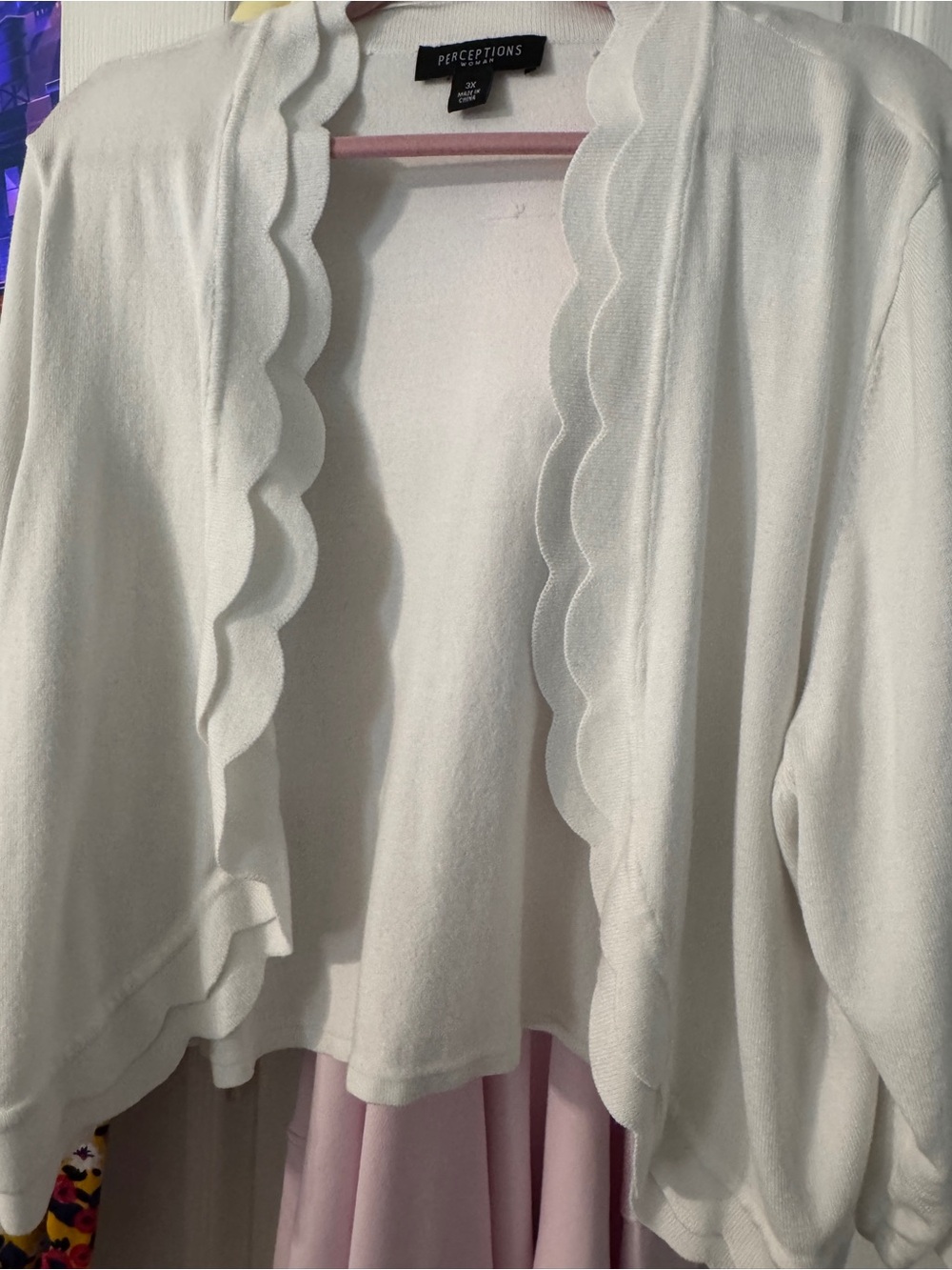 Perceptions Women's White Scallop-Edge Open Cardigan